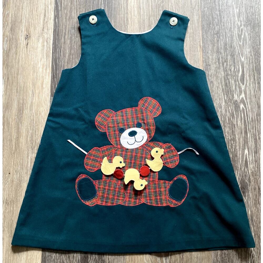 Vintage 1990s‎ Teddy Bear Plaid Jumper Dress Girl’s 6 Heritage Holiday Christmas